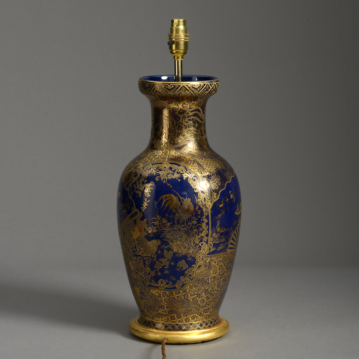 Meiji blue and gold vase lamp