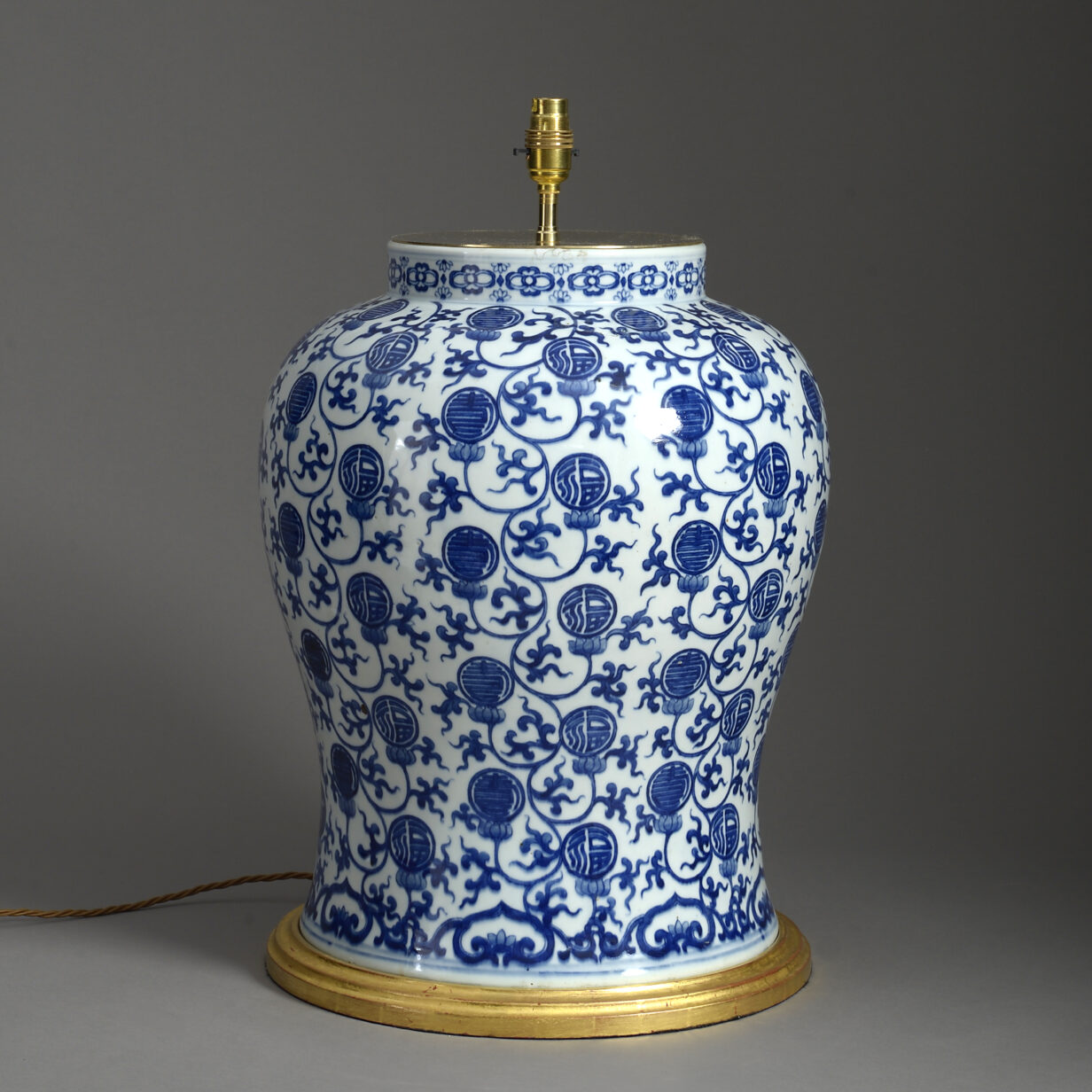 Large scale 20th century blue and white porcelain vase lamp