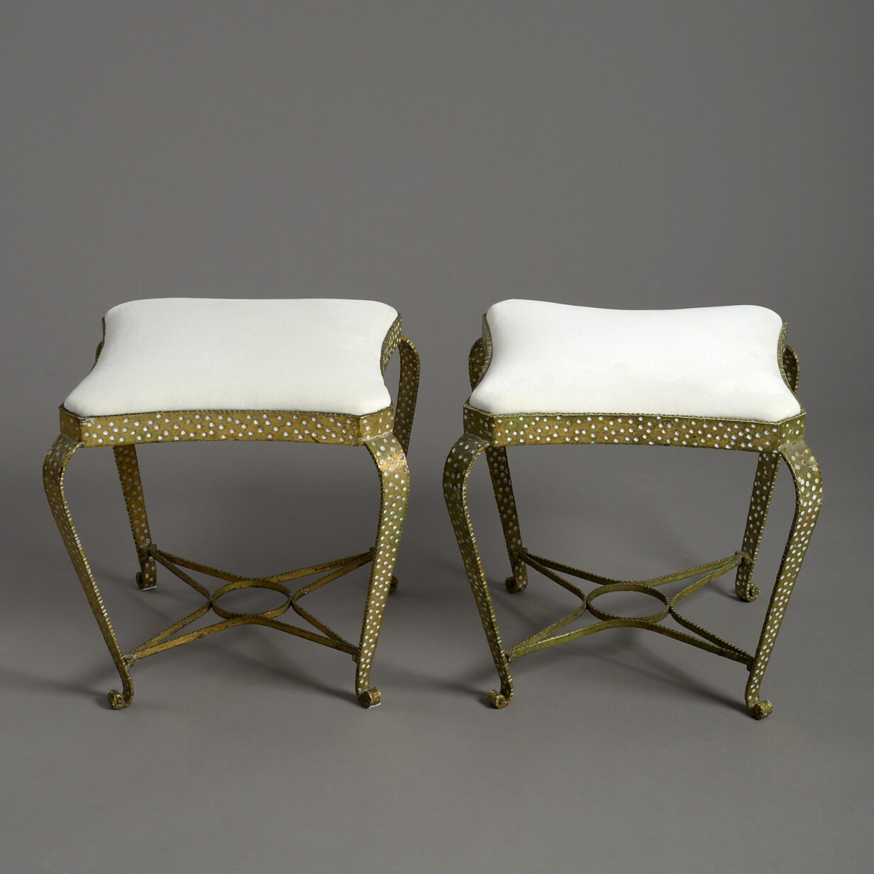 Pair of mid-century gilt metal stools by luigi colli