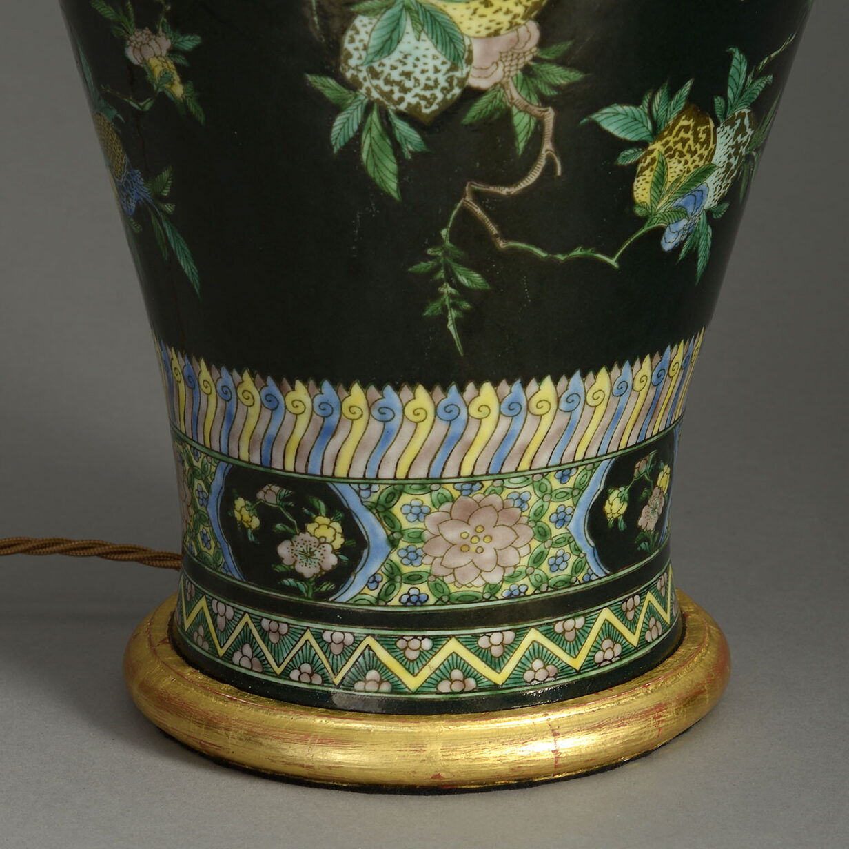 Famille noire porcelain vase lamp