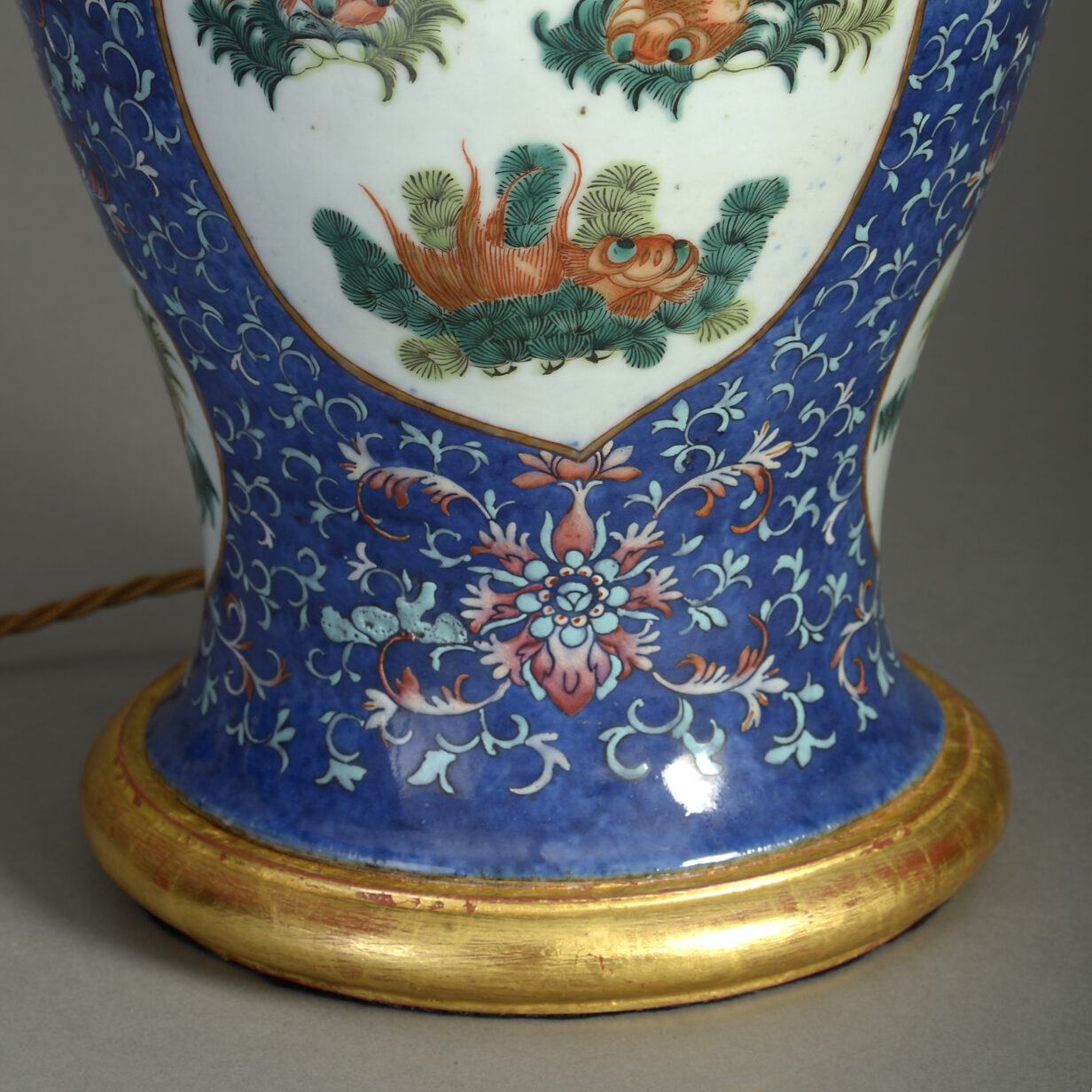 Blue ground porcelain vase lamp
