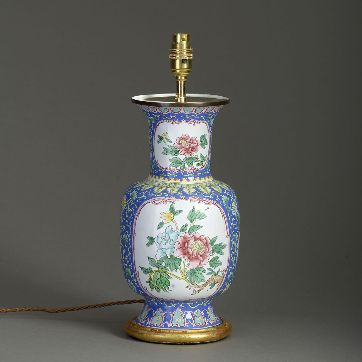 Mid-20th century republic period canton enamel vase lamp