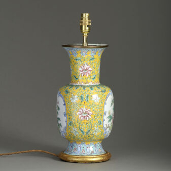 Mid-20th century republic period canton enamel vase lamp