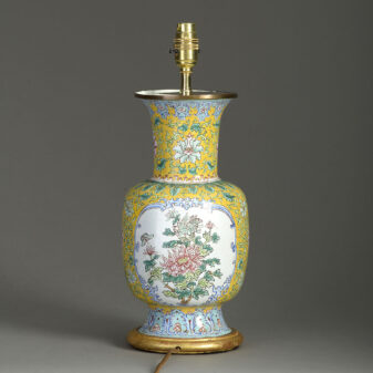 Canton enamel vase lamp