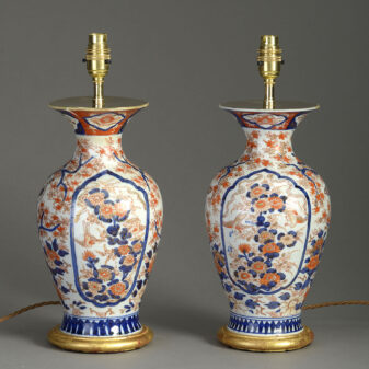 Pair of late 19th century meiji period imari porcelain vase lamps