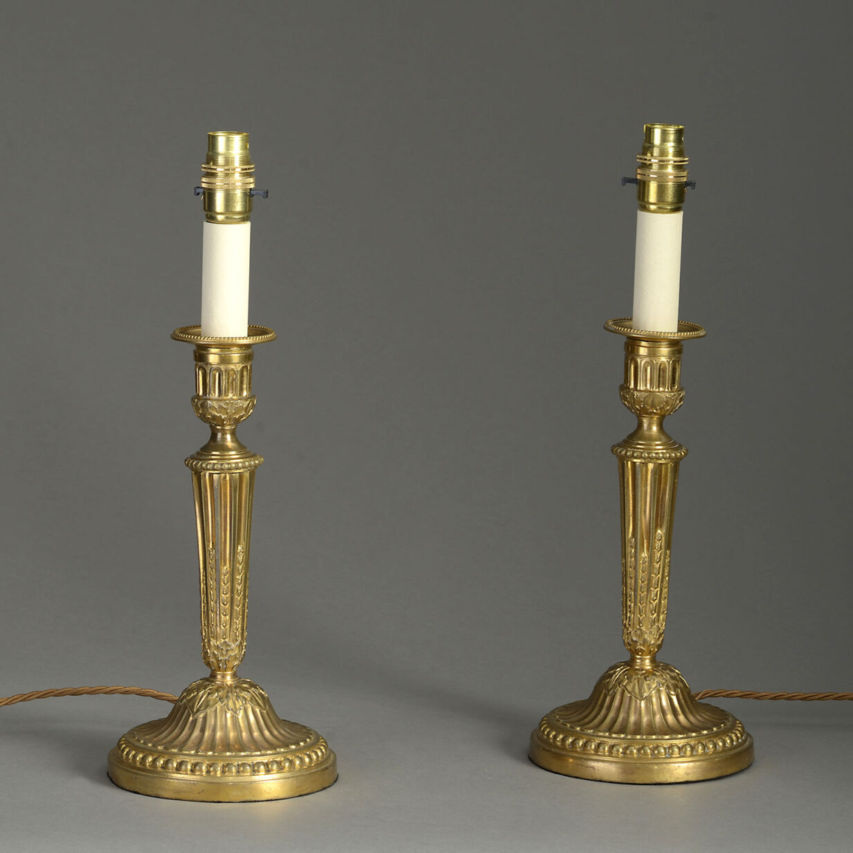 Pair of Louis XVI Period Ormolu Candlestick Lamps