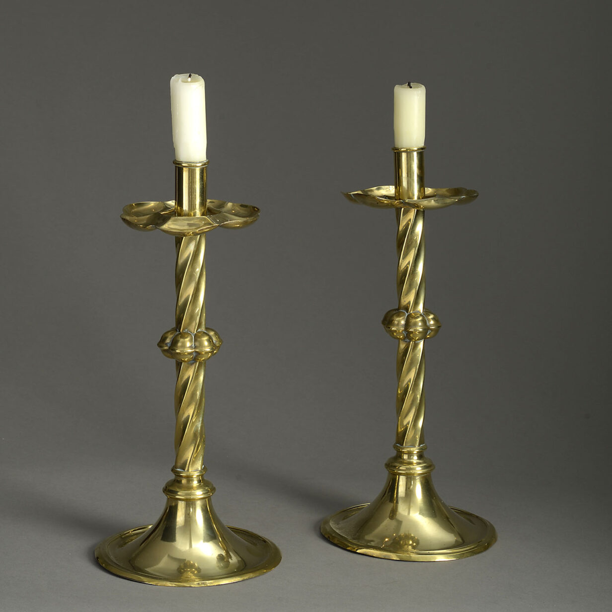 Large pair of mid-19th century victorian brass candlesticks