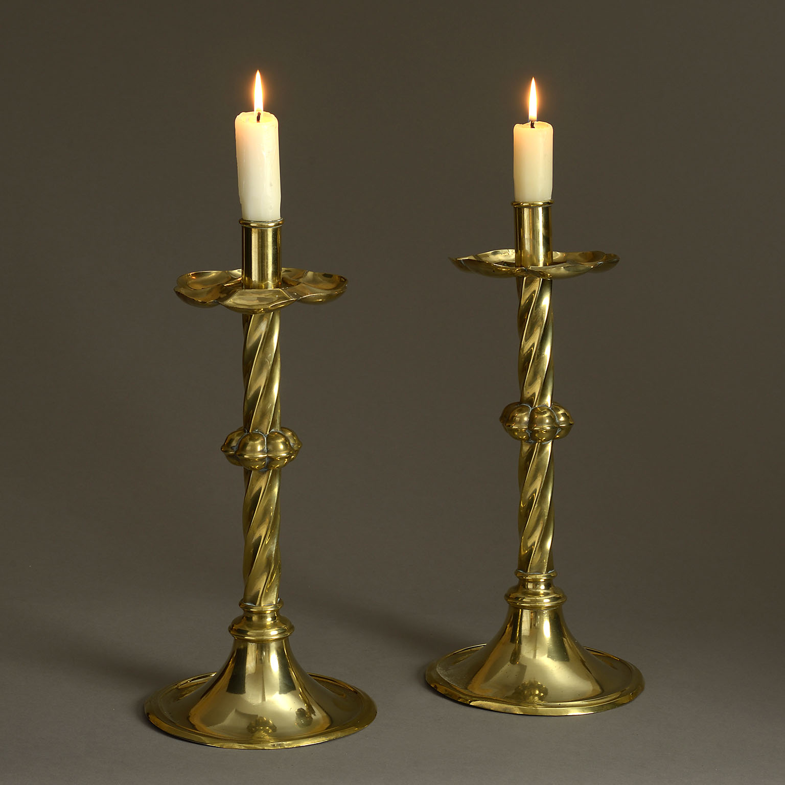 Large Pair of Mid-19th Century Victorian Brass Candlesticks