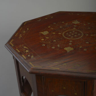 19th century brass inlaid folding octagonal table