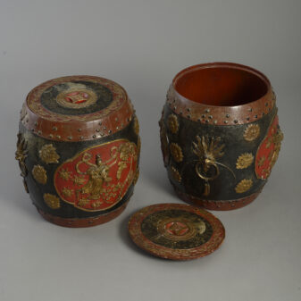 Pair of 19th century lacquered marriage barrels