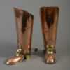 Pair of copper and brass boot umbrella stands