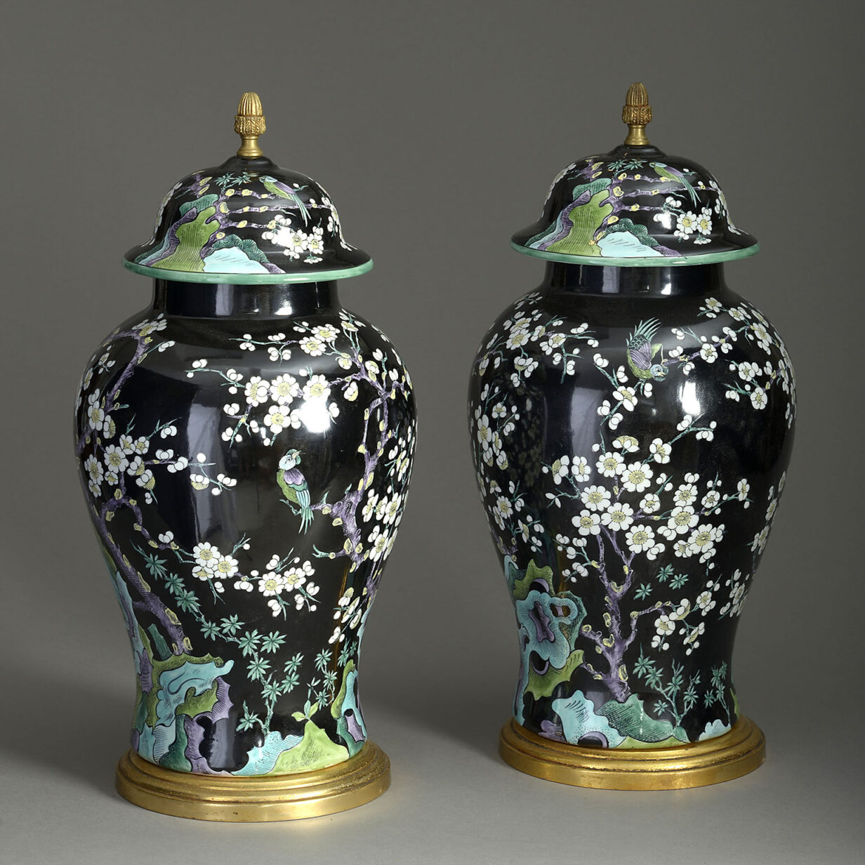 Pair of Mid-20th Century Paris porcelain Chinoiserie Vases