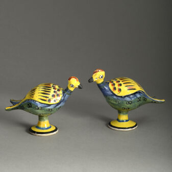 Pair of 19th Century Polychrome Pottery Birds