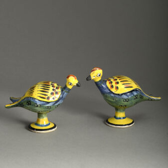 Pair of 19th century polychrome pottery birds
