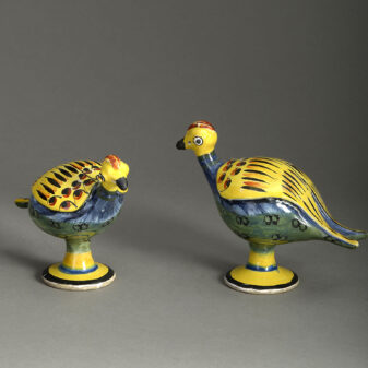 Pair of 19th century polychrome pottery birds