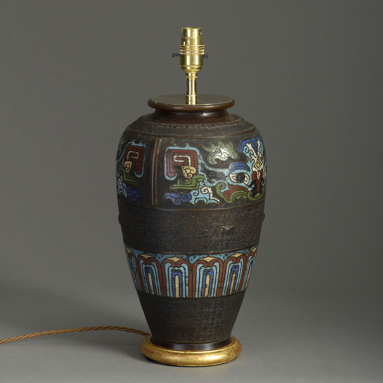 19th century enamelled bronze vase lamp