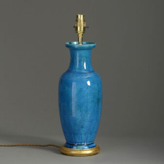 19th century turquoise glazed vase lamp
