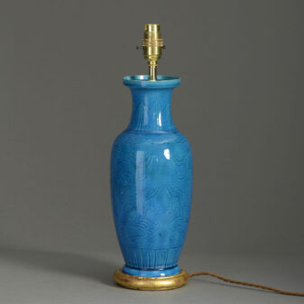 19th century turquoise glazed vase lamp