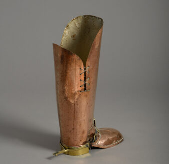 Pair of copper and brass boot umbrella stands
