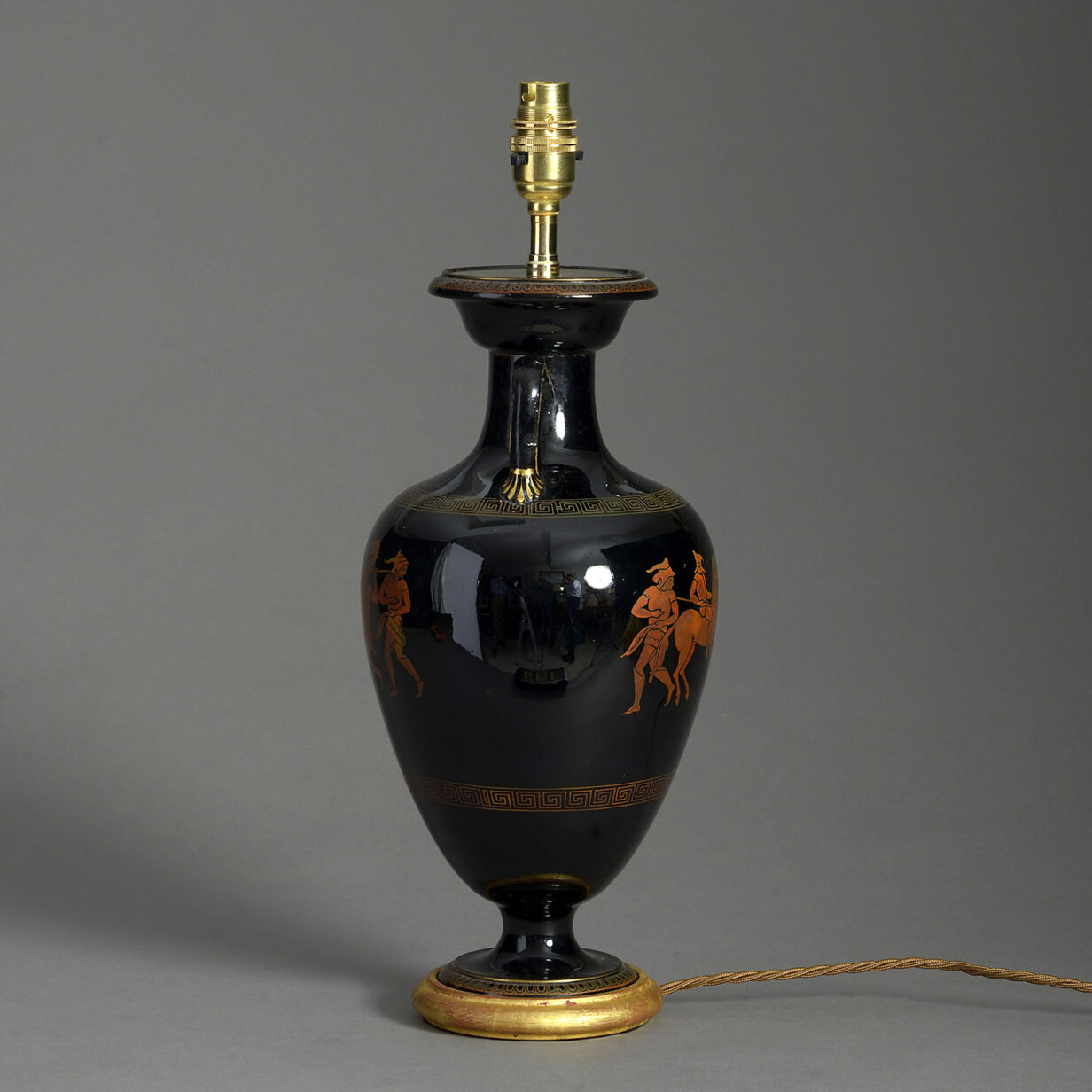 Black & Red Glazed Etruscan Revival Vase Lamp