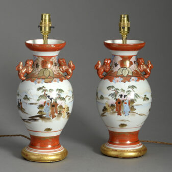 Pair of late 19th century meiji period kutani porcelain vase lamps