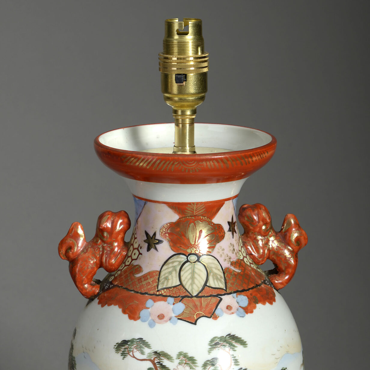 Late 19th Century Meiji Period Kutani Porcelain Vase Lamp