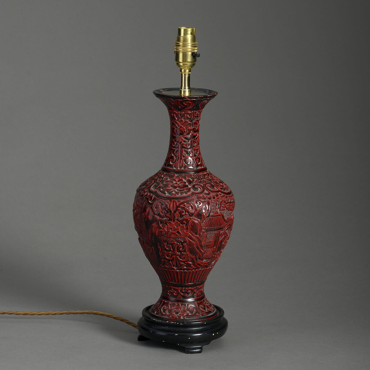 19th century red cinnabar lacquer vase lamp