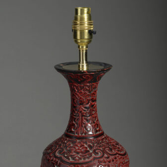 19th century red cinnabar lacquer vase lamp
