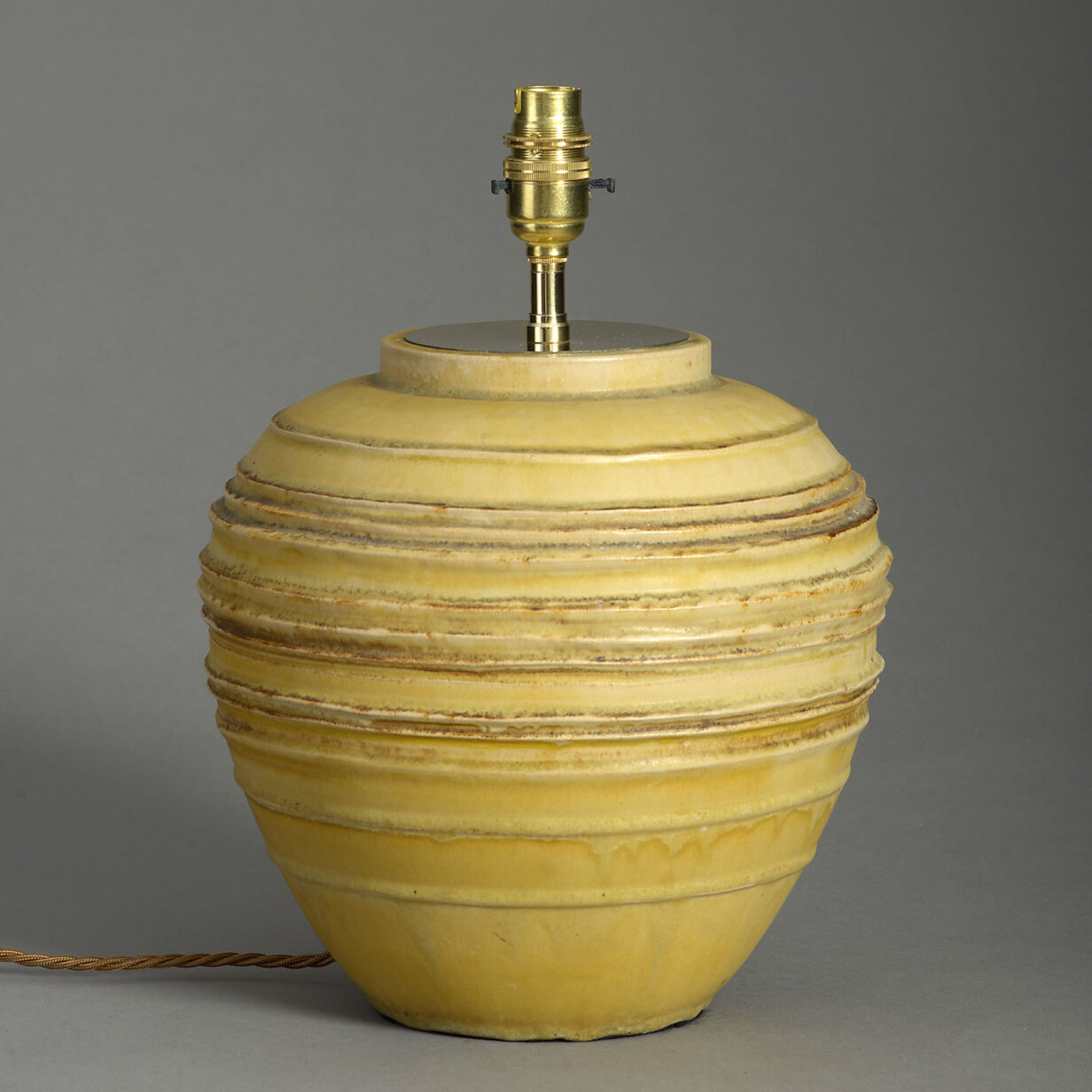 Mid-20th Century Bulbous Pottery Art Vase Lamp