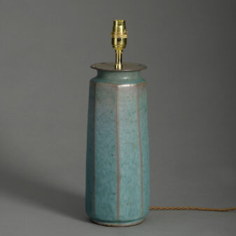 Green glazed faceted vase lamp