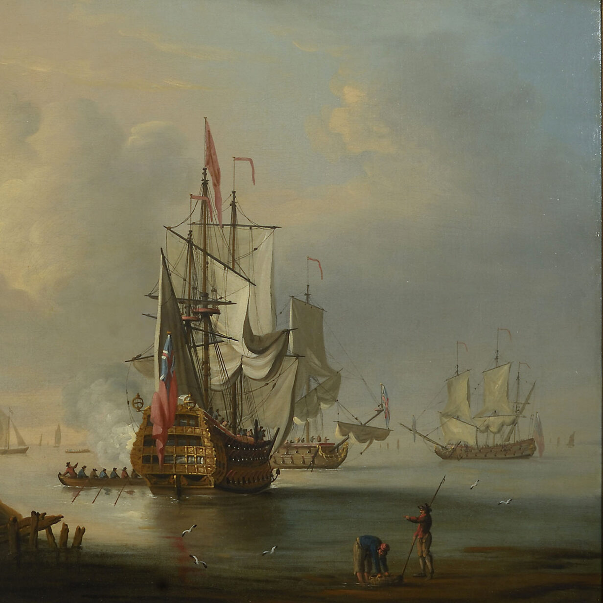 Attributed to peter monamy (1681-1749) - a warship firing a salute
