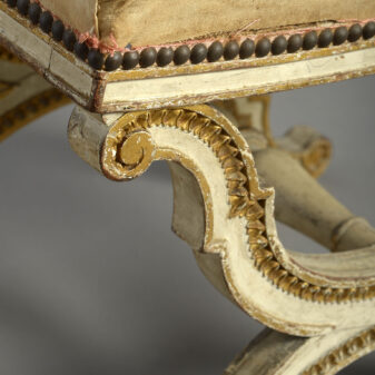 19th century painted and parcel gilded x-frame stool