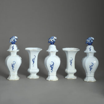 19th Century Blue & White Glazed Delft Pottery Garniture of Vases