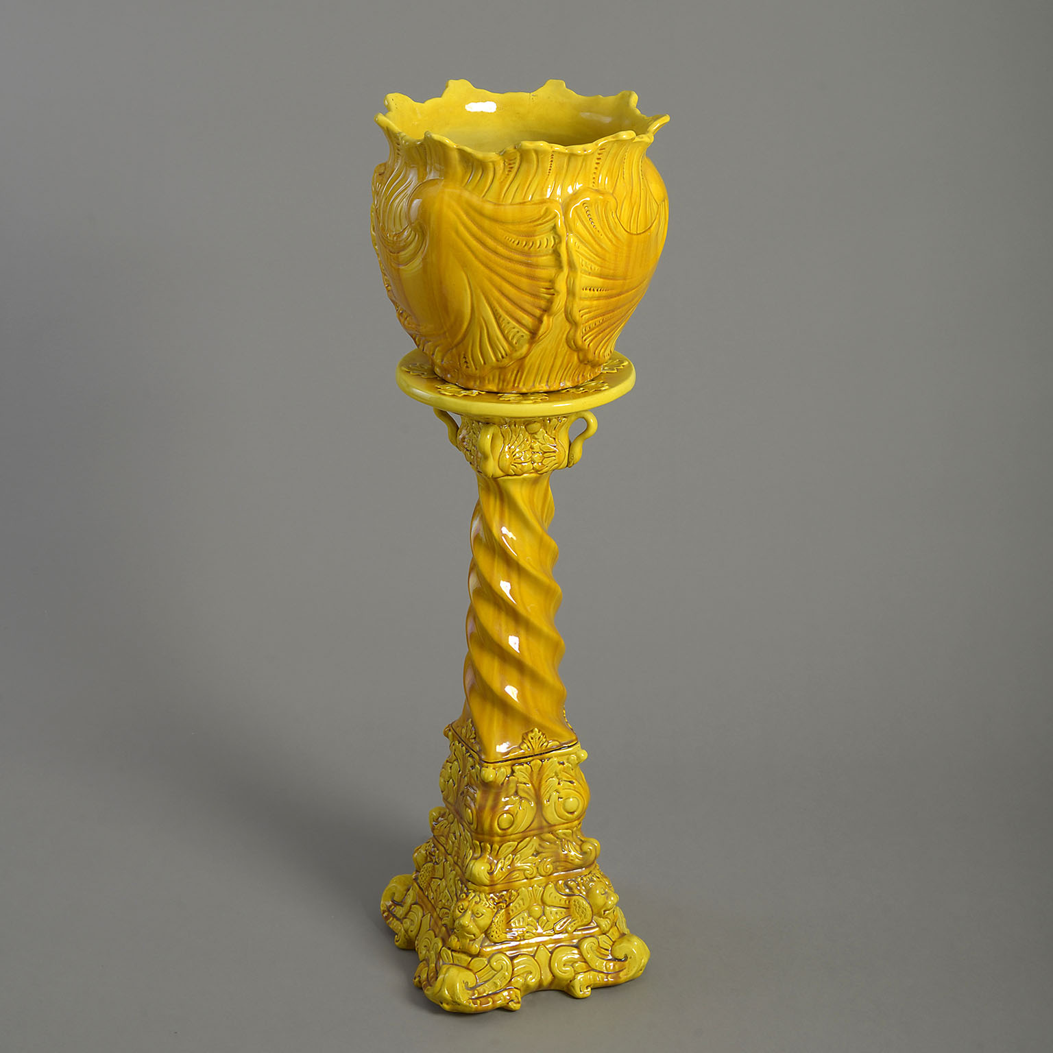 3842-02 Rare 19th century yellow glazed minton jardiniere and stand