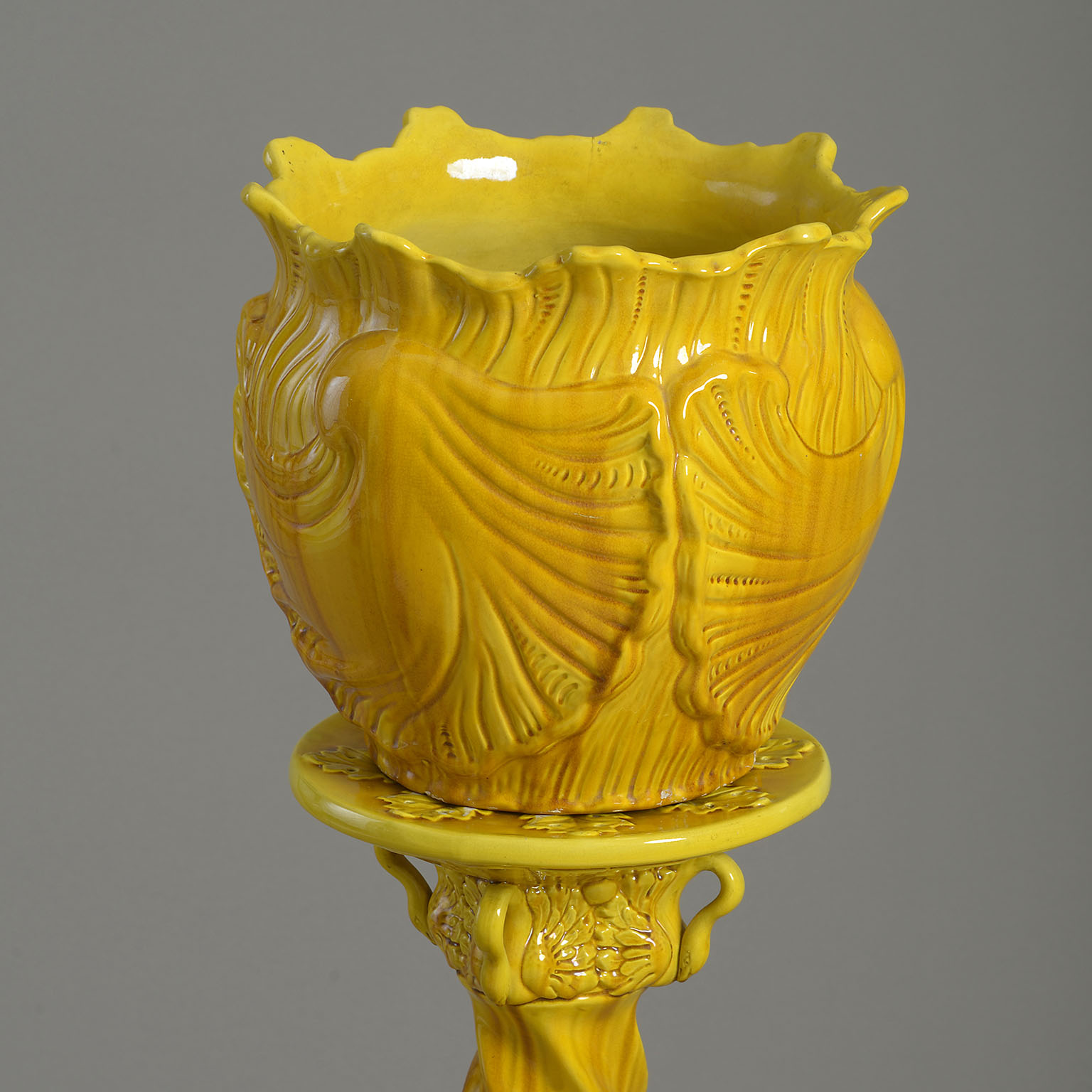 3842-03 Rare 19th century yellow glazed minton jardiniere and stand