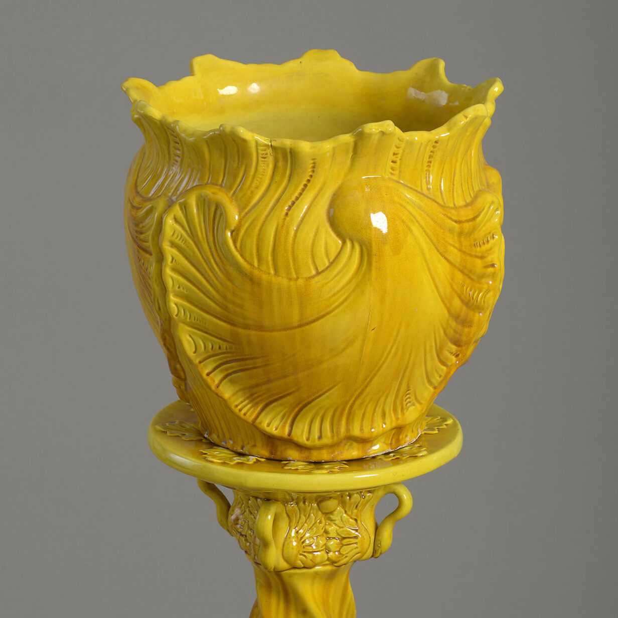 Rare 19th Century Yellow Glazed Minton Jardiniere and Stand