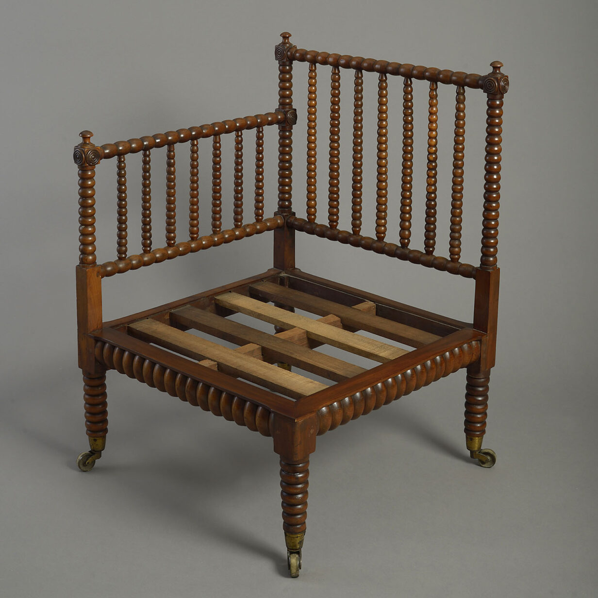 Early 19th Century Regency Period Yew Wood Bobbin Turned Corner Chair