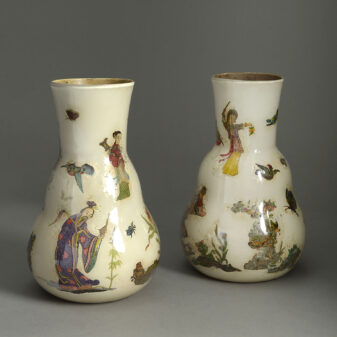 Rare Pair of 19th Century Decalcomania Vases