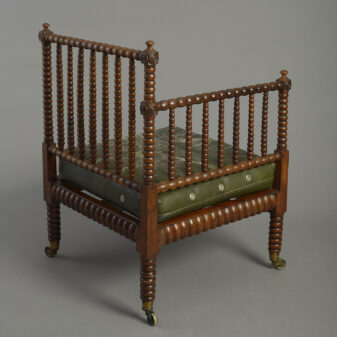 Early 19th century regency period yew wood bobbin turned corner chair