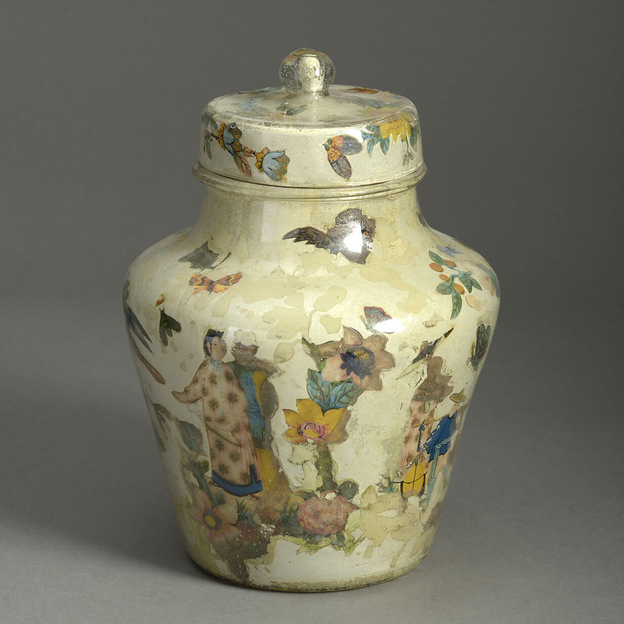 19th century lidded decalcomania vase