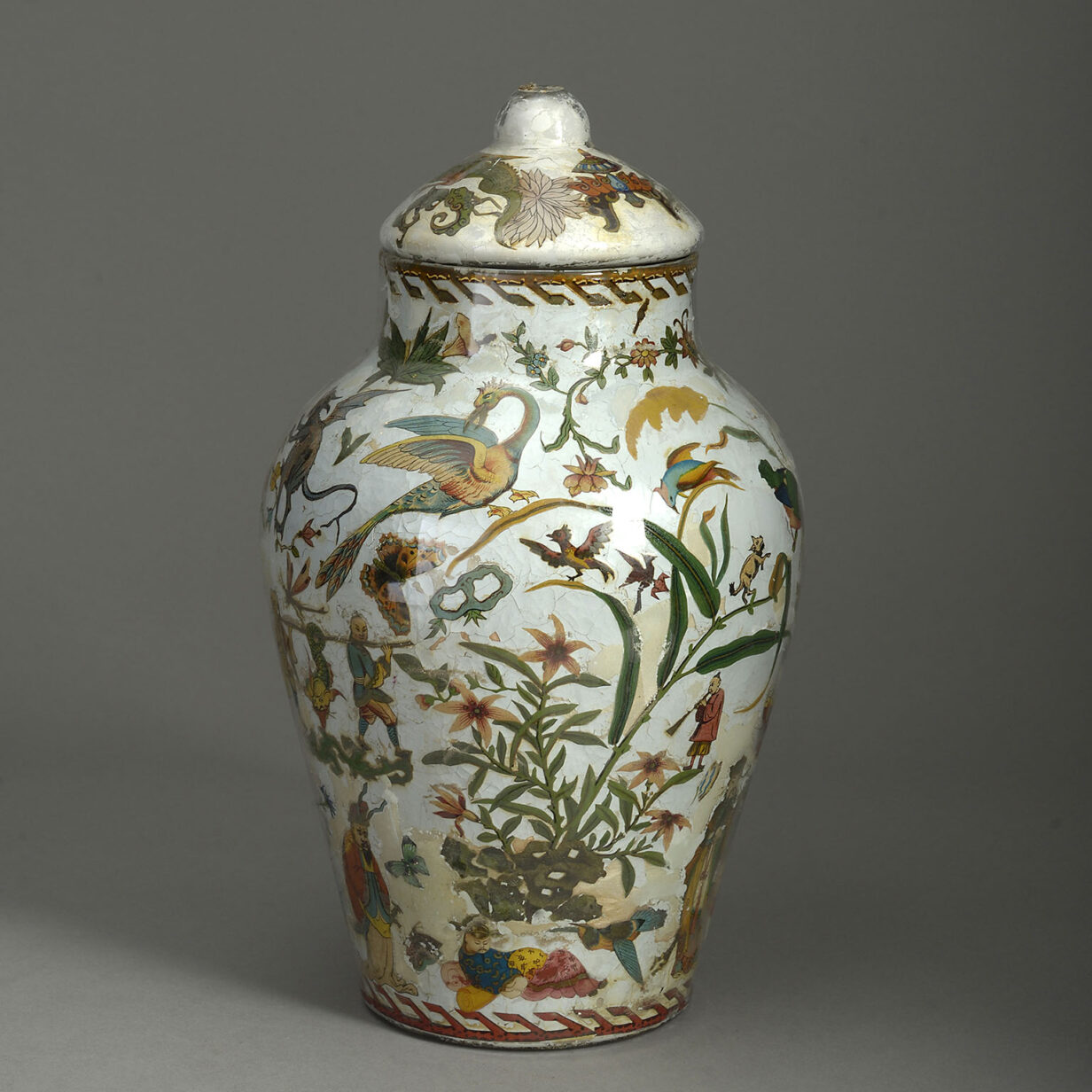 Fine Mid-19th Century Decalcomania Glass Vase and Cover