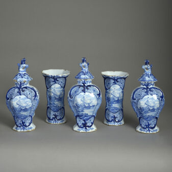 Garniture of Five Delft Blue and White Vases