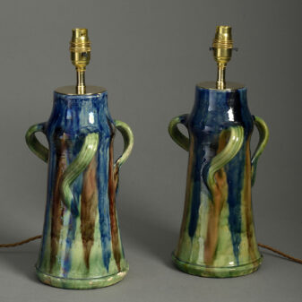 Pair of late 19th century art nouveau pottery vase lamps