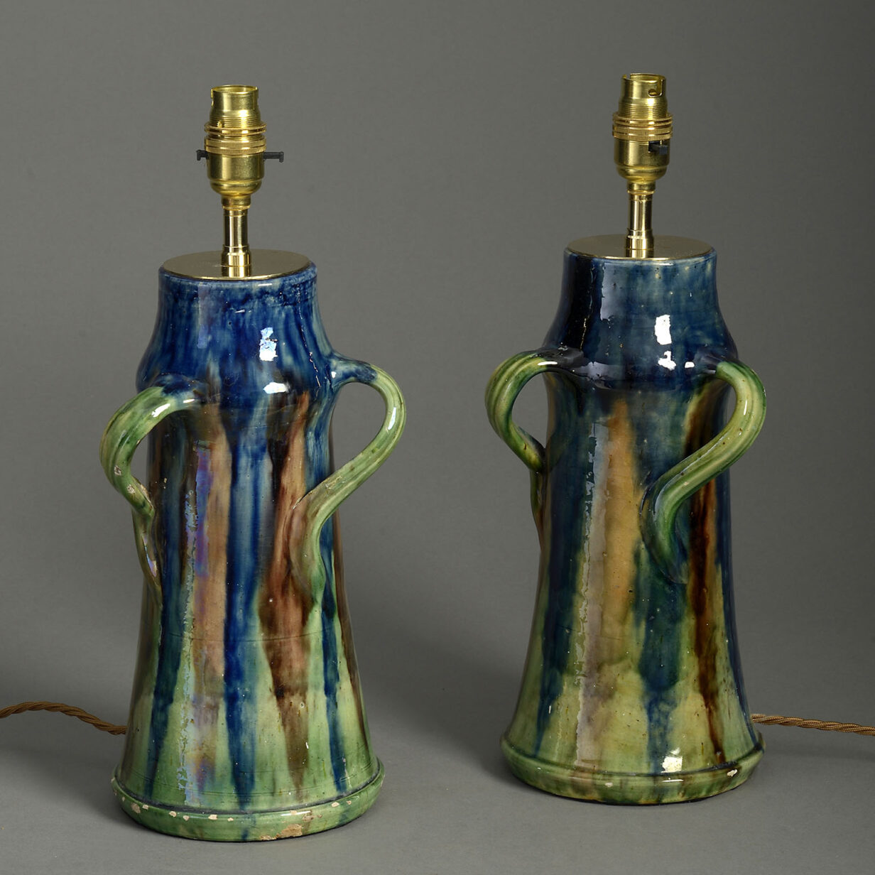 Pair of late 19th century art nouveau pottery vase lamps