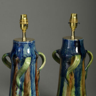 Pair of late 19th century art nouveau pottery vase lamps