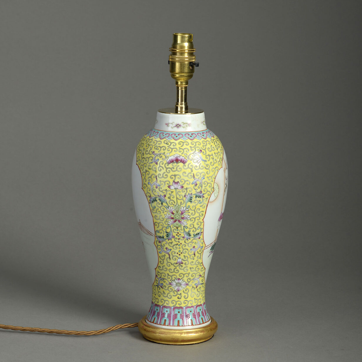 Late 19th century famille rose porcelain vase lamp