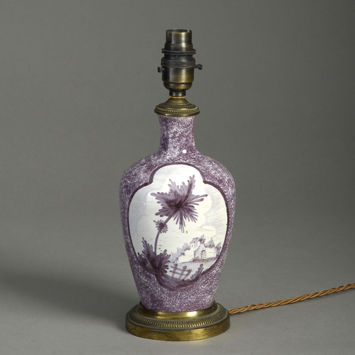 18th Century Manganese Tin-Glazed Faience Vase Lamp