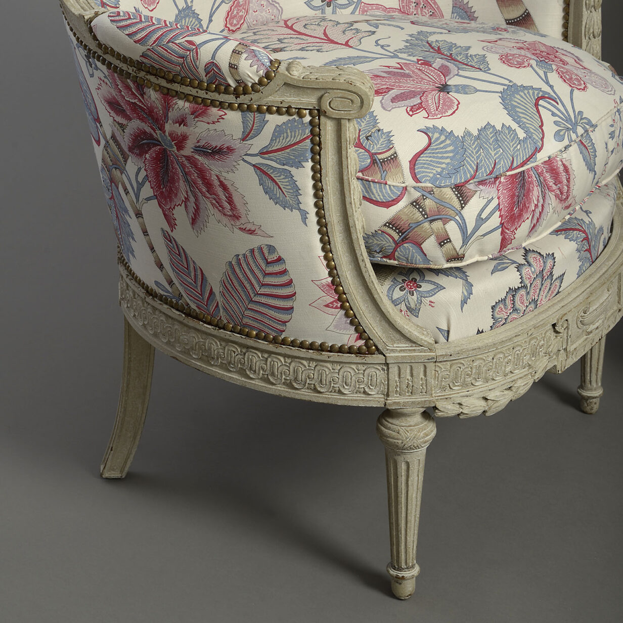 19th Century Carved Painted Louis XVI Style Bergere