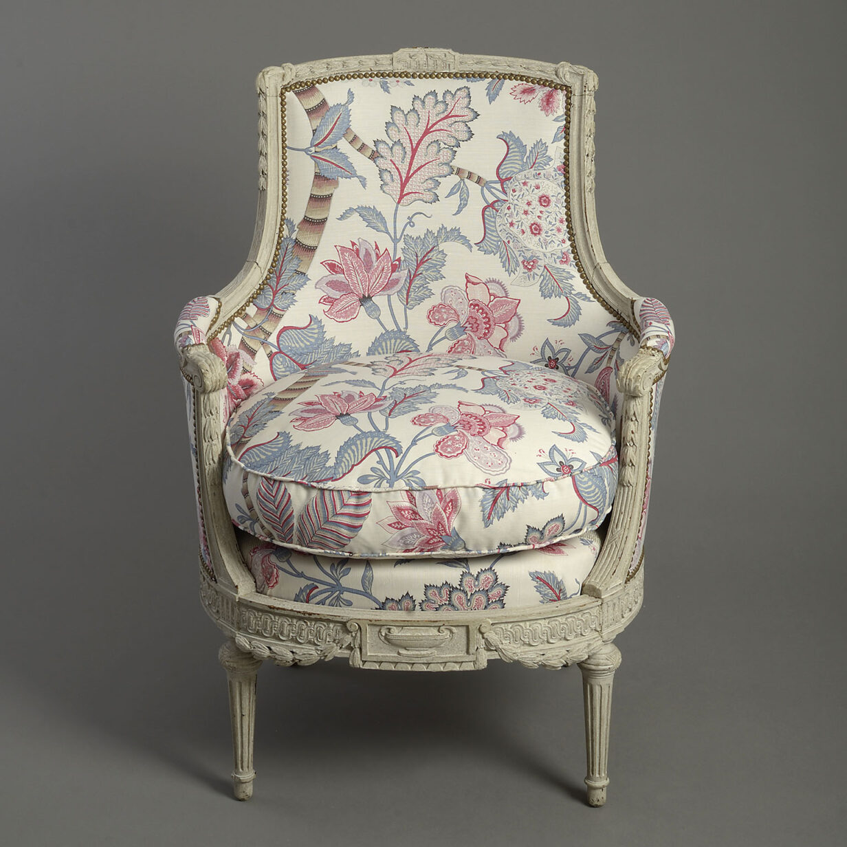 19th century carved painted louis xvi style bergere