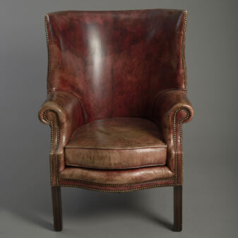 19th Century George III Style Leather Wing Armchair